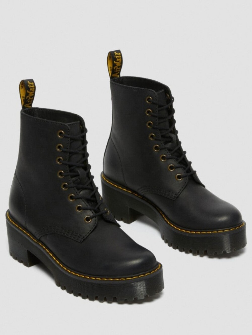 Dr Martens Shriver Hi Black Leather Lace Up Combat Boots Sz 10 Moto Biker Docs